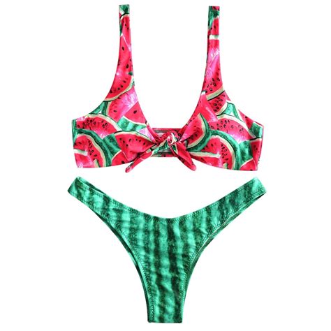 Zaful Keyhole Bikini Knotted Padded Thong Bikini Set Cutout Swimwear Swimsuit Solid Bathing Suit