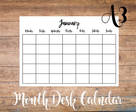 Perpetual A3 Monthly Calendar Printable Undated Desk Pad Etsy