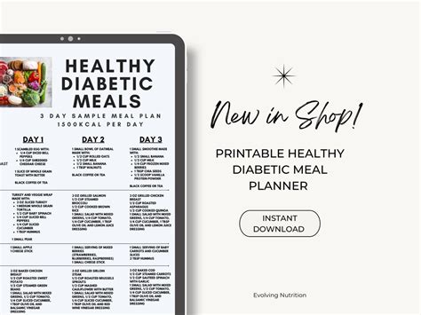 Diabetic Meal Plan Printable Handout For Healthy Diabetic Etsy