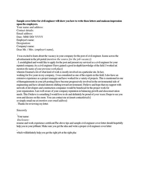 Sample Cover Letter For Civil Engineer