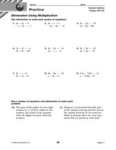 Including solving linear equations worksheets and solving quadractic equations worksheets. System of Equations-Elimination Using Multiplication 8th ...