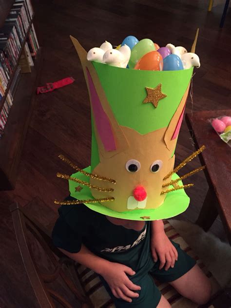 Easter Hat Craft Project With Cardboard Plastic Eggs Googly Eyes And