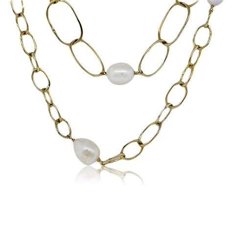 14k Yellow Gold 52 Freshwater Pearl Station Necklace Boca Raton