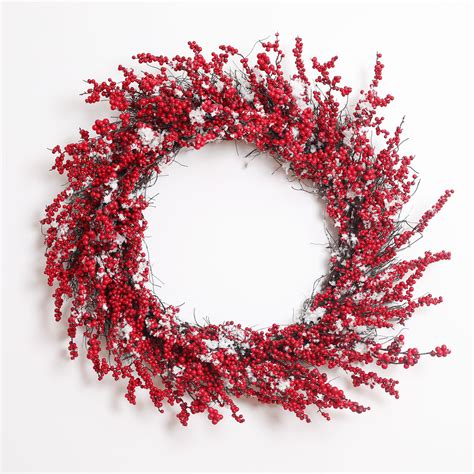 Waterproof Snowy Red Berry Christmas Holiday Front Door Wreath Darby