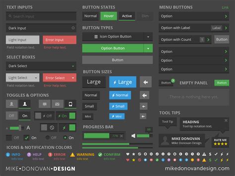 Mike Donovan Design | UI Kit (Flat Dark)