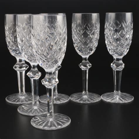 Waterford Crystal Powerscourt White Wine Glasses Mid To Late 20th