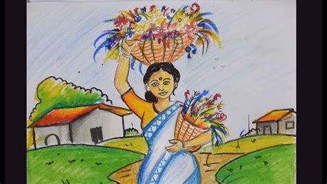 How to draw a balloon seller/step by step drawing. how to draw flower seller for kids - YouTube