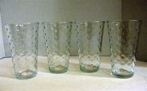 Set Of 4 Libby Clear Glass Bubble Tumbler Drinking Glasses