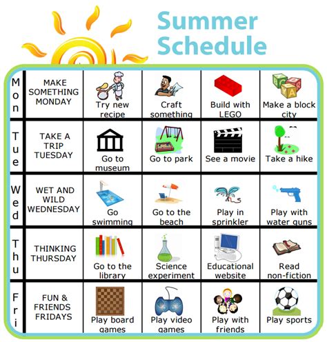 Summer Daily Schedule Template For Kids
