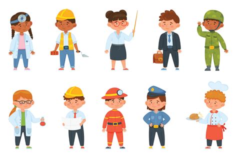 Cartoon Kids Of Different Professions Children In Professional