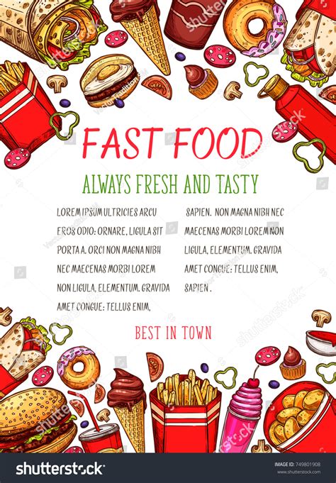 Fast Food Snack Meals Sketch Poster Vector De Stock Libre De Regal As