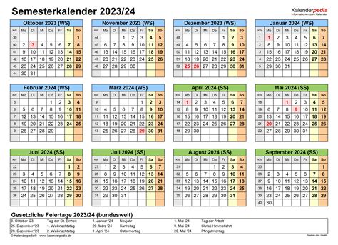 Semesterkalender 202324 Fur Pdf Zum Ausdrucken Images