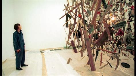 Bbc Radio 4 Cornelia Parker Supervising The Installation Of Her Exploded Shed Artwork Cold