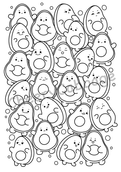 Kawaii Avocado Coloring Page Cute Doodle Coloring Page Etsy Australia