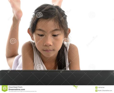 Girl Laying On Floor And Using Tablet Stock Photo Image Of Person