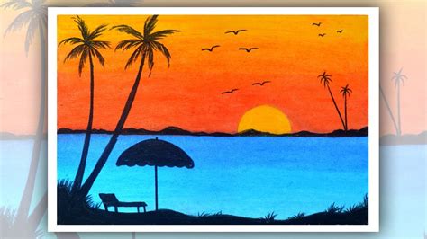 How To Draw Sunset Scenery For Beginners With Oil Pastel Step By Step