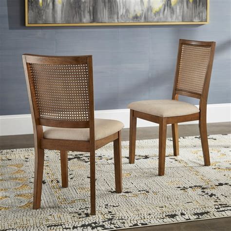 Weston Home Farmhouse Rattan Back Beige Seat Wood Dining Chairs Set Of