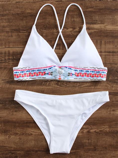 Shop White Geometric Print Triangle Bikini Set Online Shein Offers