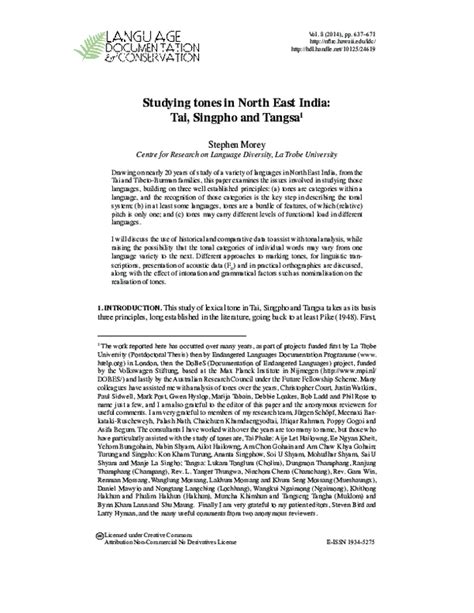 Pdf Studying Tones In North East India Tai Singpho And Tangsa