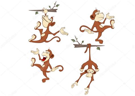 Set Of Cheerful Monkeys — Stock Vector © Liusaart 76581555