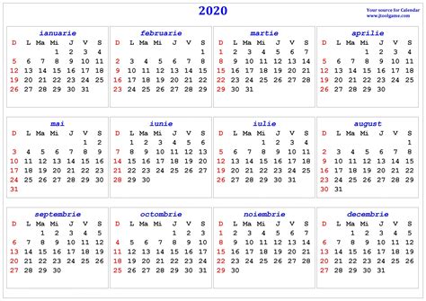 Pick Calendar 2020 Romanesc Pdf Calendar Printables Free Blank