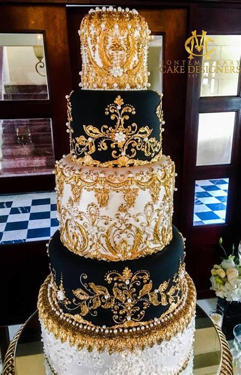 Beautiful Cake Black Gold Ivory Wedding Cake Designs