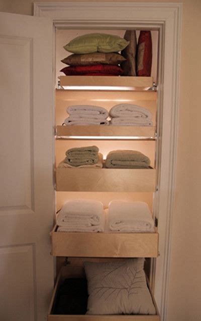 To start, i needed to come up with a design for my closet that would work for the clothing, shoes, and other items once the drawer fronts were complete, i attached them to the front of the drawers, making sure they were properly centered in their location, with a nail. Lit pull-out linen shelves | Closet organizer with drawers ...