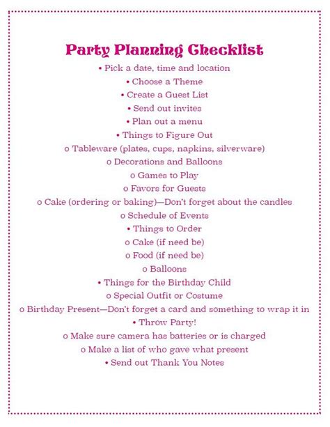 Sleeping Beauty Princess Slumber Party Party Planning Checklist