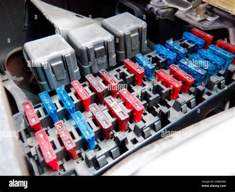 Colorful Car Fuse Box And Multiple Protection Fuses Stock Photo Alamy