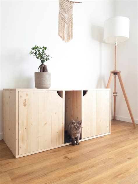 Double Litter Box Cabinet 2 In 1 Modern Cat Litter Furniture Etsy