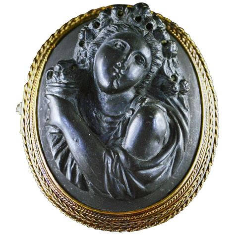 Antique Lava Rock Carved Cameo Gold Brooch For Sale At 1stdibs