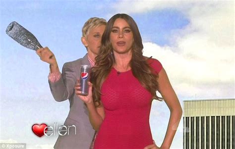 Sofia Vergara Fesses Up To Ellen Then Slips Into Tight Red Dress To Film Pepsi Commercial