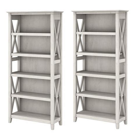 Key West 5 Shelf Bookcase Set Of 2 In Linen White Oak Engineered Wood