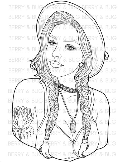 Adult Coloring Page Boho Portrait Coloring Book Etsy