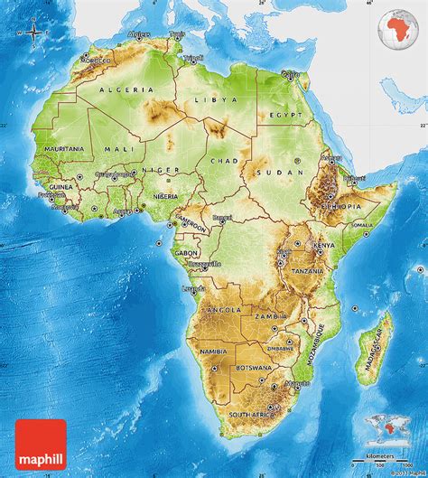 Physical Map Of Africa Single Color Outside Bathymetry Sea Shaded