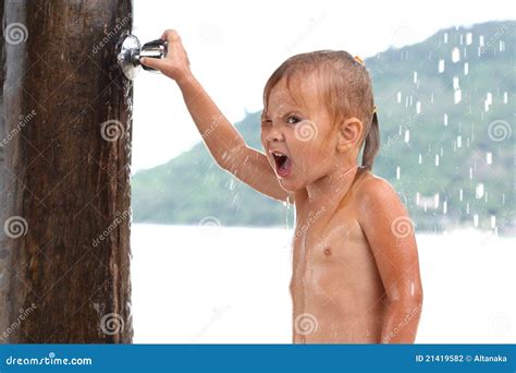 Small Girl Under Shower Stock Photography Image
