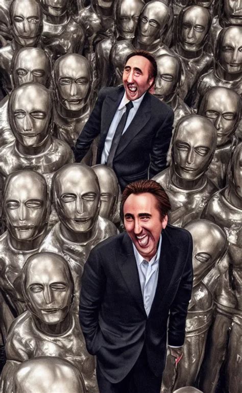 Nicolas Cage Laughing While Surrounded By Oscar Stable Diffusion