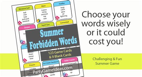 123 Summer Forbidden Words Taboo Like Party Game
