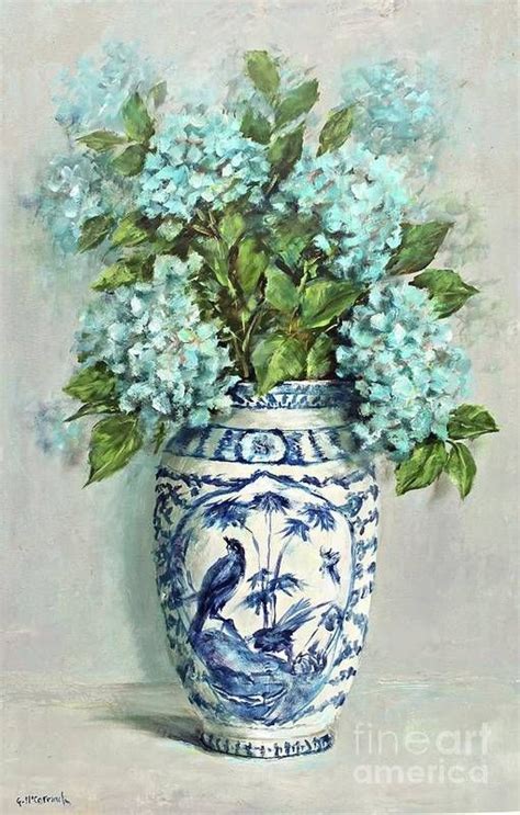 Hydrangeas In A Blue And White Vase Art Print By Gail Mccormack