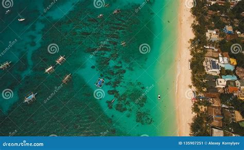 Aerial View Beautiful Beach On Tropical Island Boracay Island