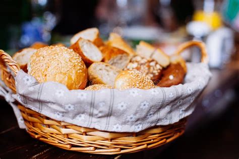 Bread In Basket On The Banquet Table Stock Image Image Of Baguette