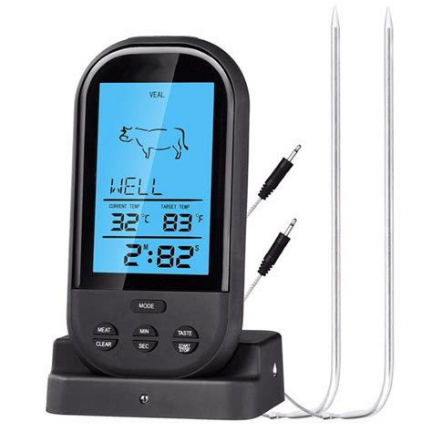 2018 Black Wireless Digital Lcd Display Bbq Thermometer Kitchen