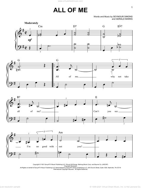 Beginner All Of Me Piano Sheet Music Easy All I Want Sheet Music