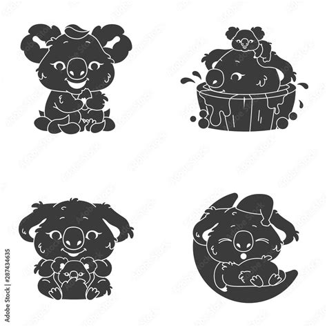 Cute Koala Kawaii Character Glyph Icons Set Adorable And Funny Animal