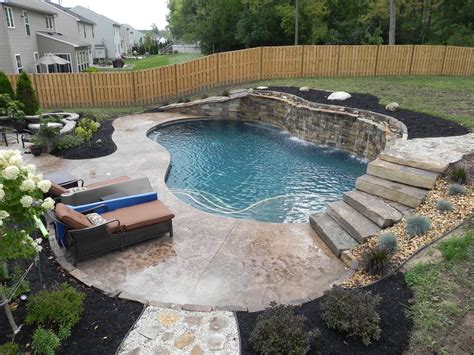 18x34 Freeform Gunite Swimming Pool With Raised Wall Waterfalls Pools Backyard Inground