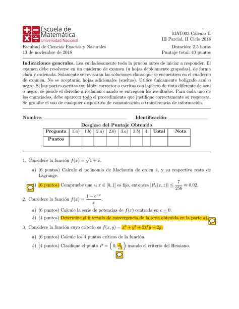 Examen Preguntas Mat Ii Parcial Ii Ciclo Facultad De