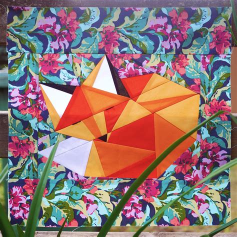 Sleeping Fox Paper Piecing Pattern 16 X 16 Quilt Etsy