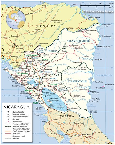 Administrative Map Of Nicaragua Nations Online Project