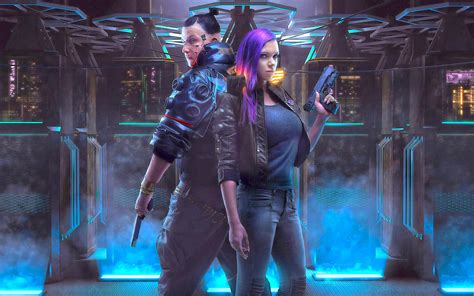 Wallpaper Of Cyberpunk 2077 Cyborg Girl Gun Man