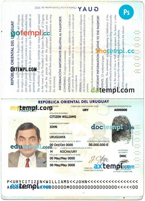 Uruguayan Passport Example In Psd Format Fully Editable With All Fonts By Intempl Sep